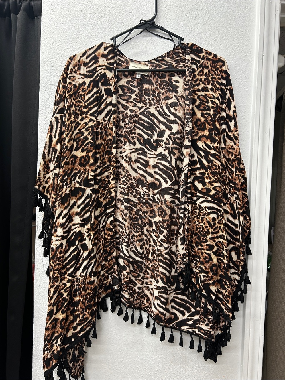 Bobbie Brooks Leopard Zebra Tassel Kimono in Brown and Black